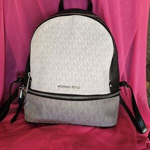 Michael Kors White and Gray Signature Mini Backpack
